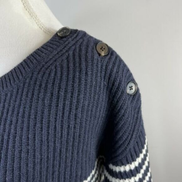 Ann Taylor Striped Wool Cashmere Sweater Size L Navy Blue Off White - Picture 3 of 12